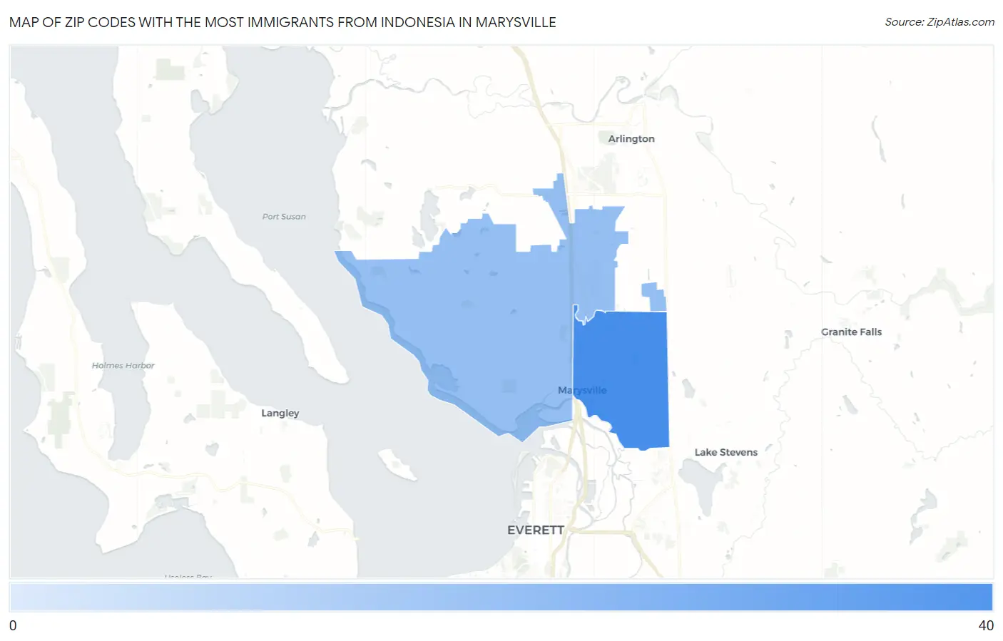 Zip Codes with the Most Immigrants from Indonesia in Marysville Map