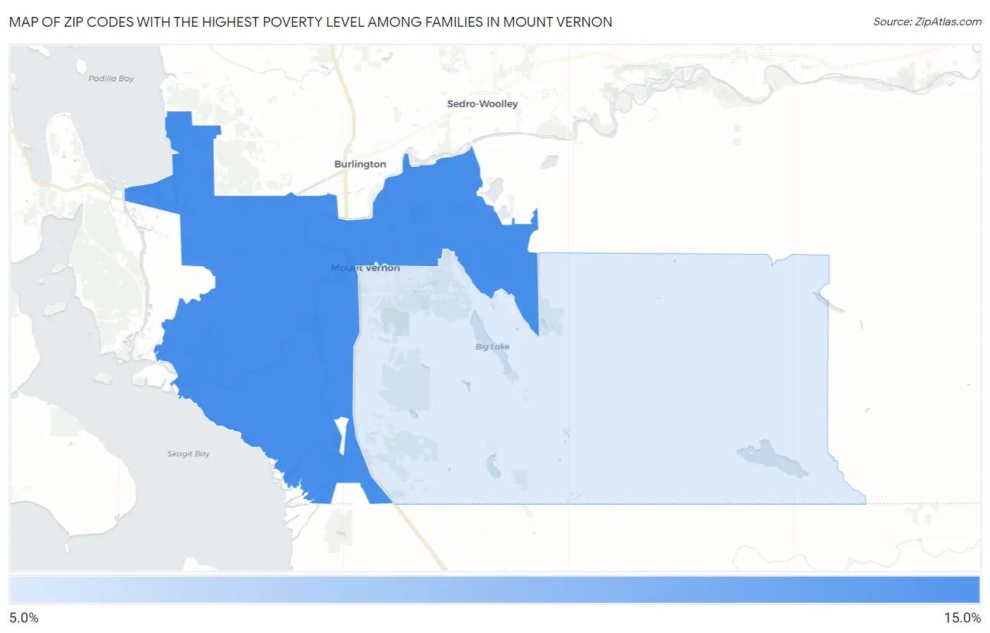 Zip Codes with the Highest Poverty Level Among Families in Mount Vernon Map