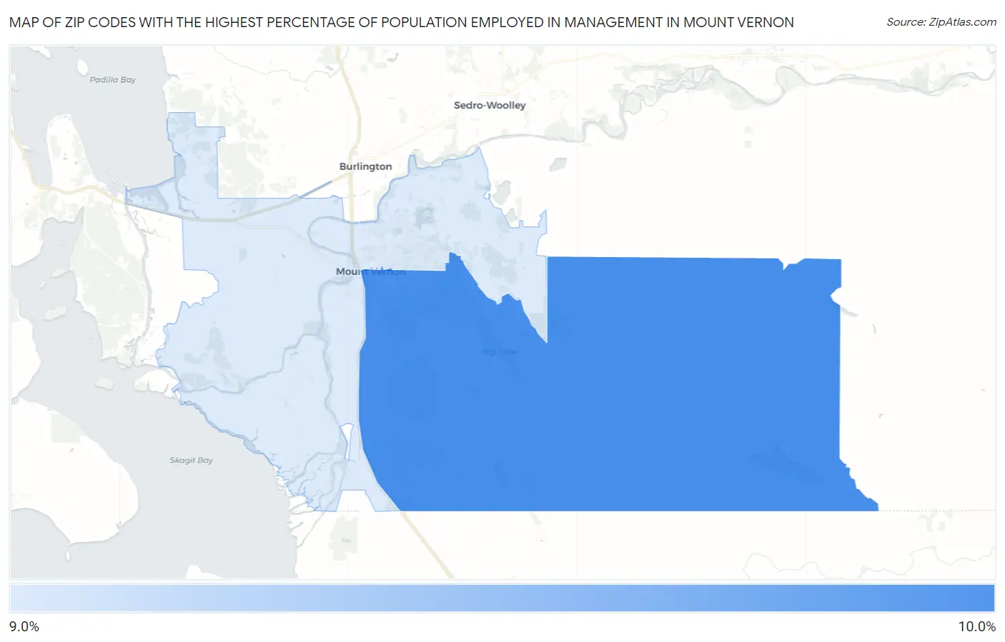 Zip Codes with the Highest Percentage of Population Employed in Management in Mount Vernon Map