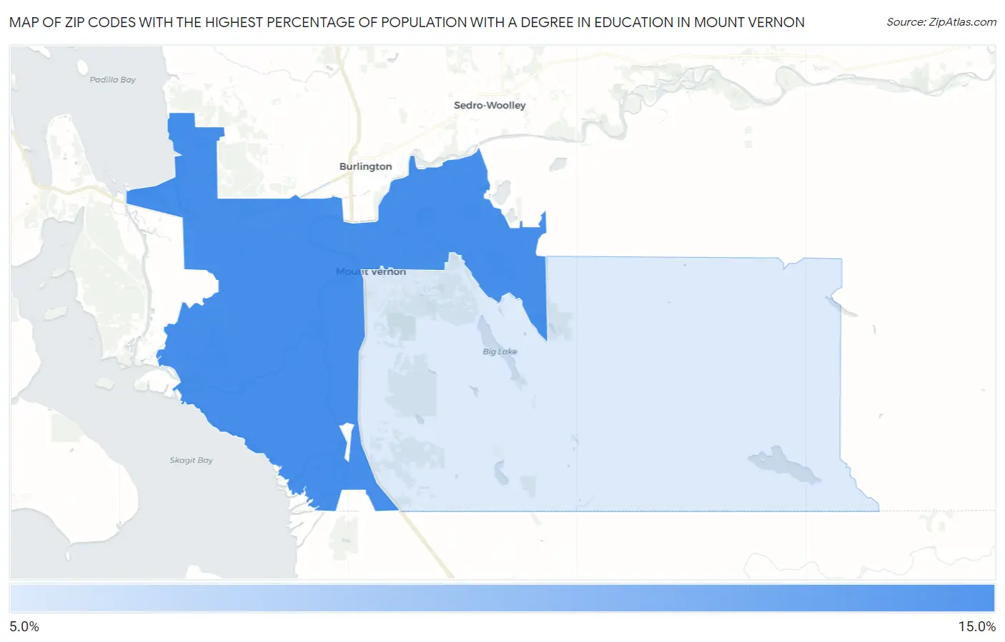 Zip Codes with the Highest Percentage of Population with a Degree in Education in Mount Vernon Map