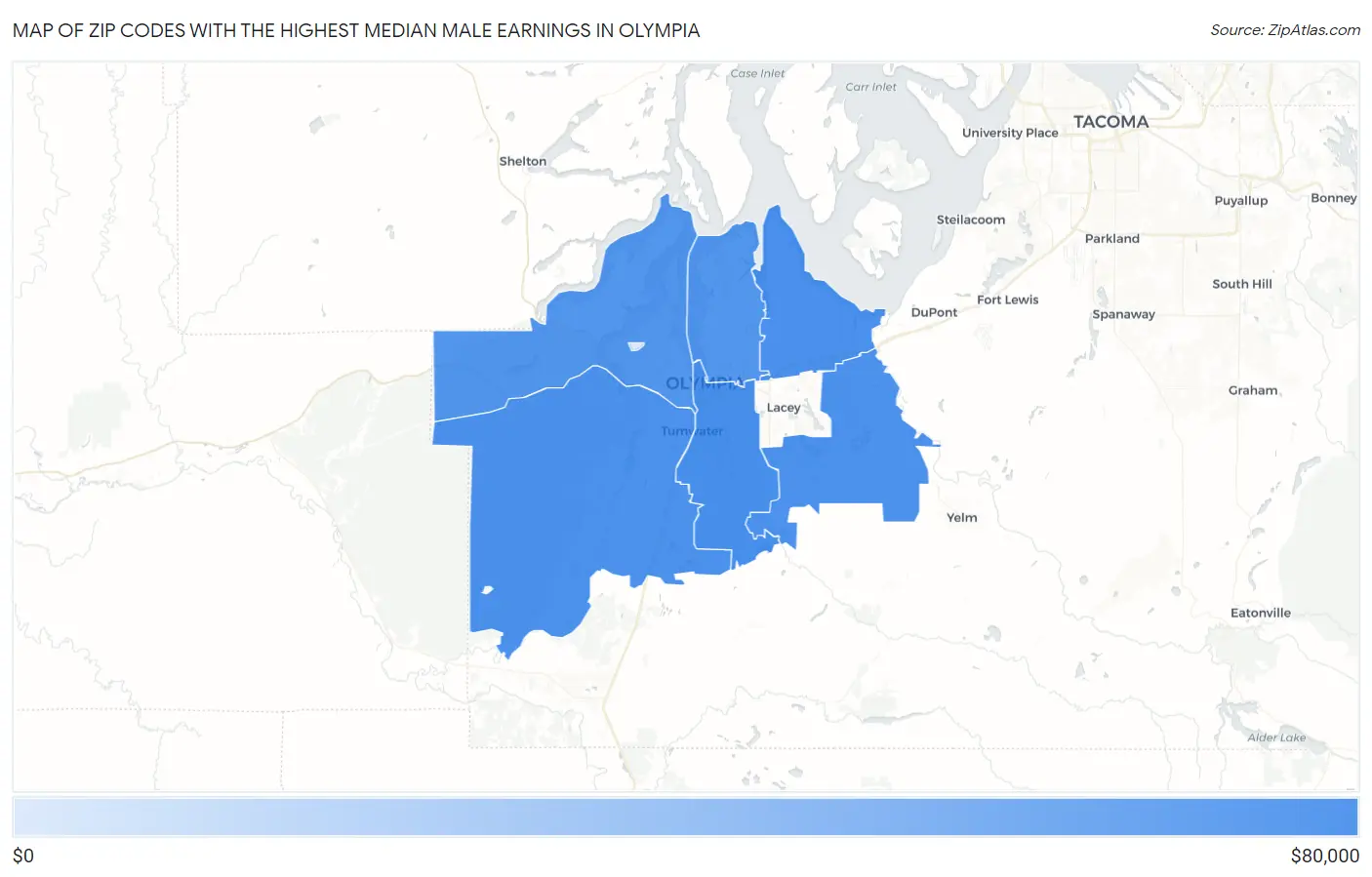 Zip Codes with the Highest Median Male Earnings in Olympia Map