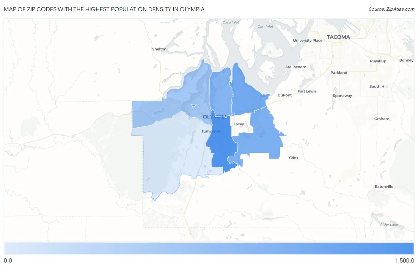 Zip Codes with the Highest Population Density in Olympia Map
