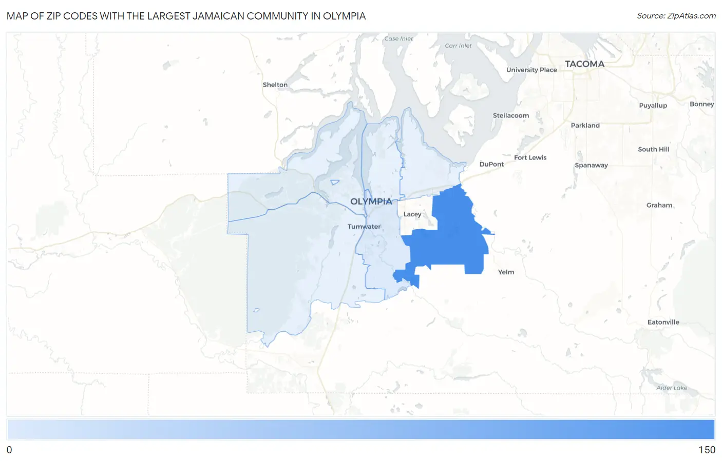 Zip Codes with the Largest Jamaican Community in Olympia Map
