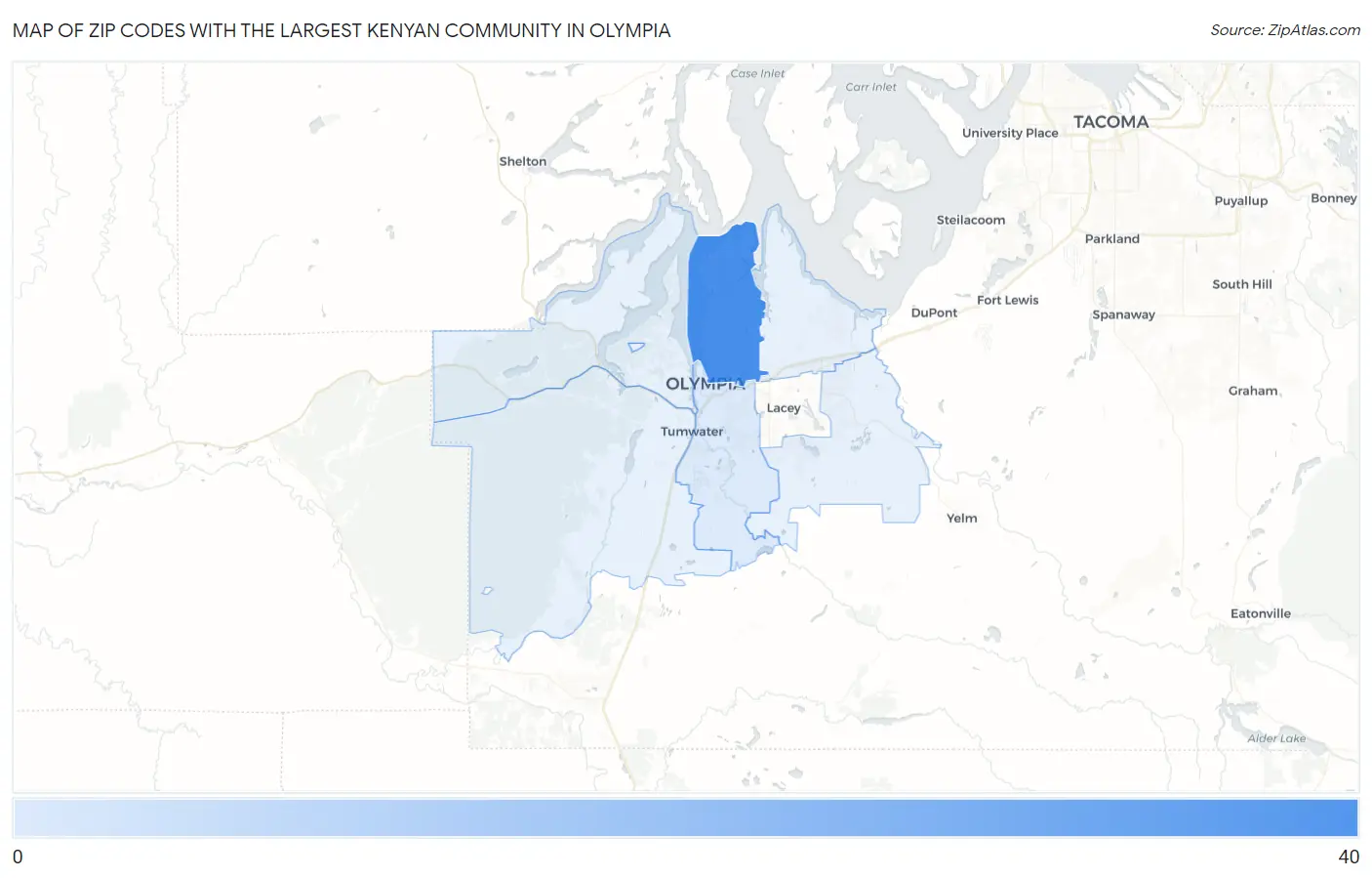 Zip Codes with the Largest Kenyan Community in Olympia Map