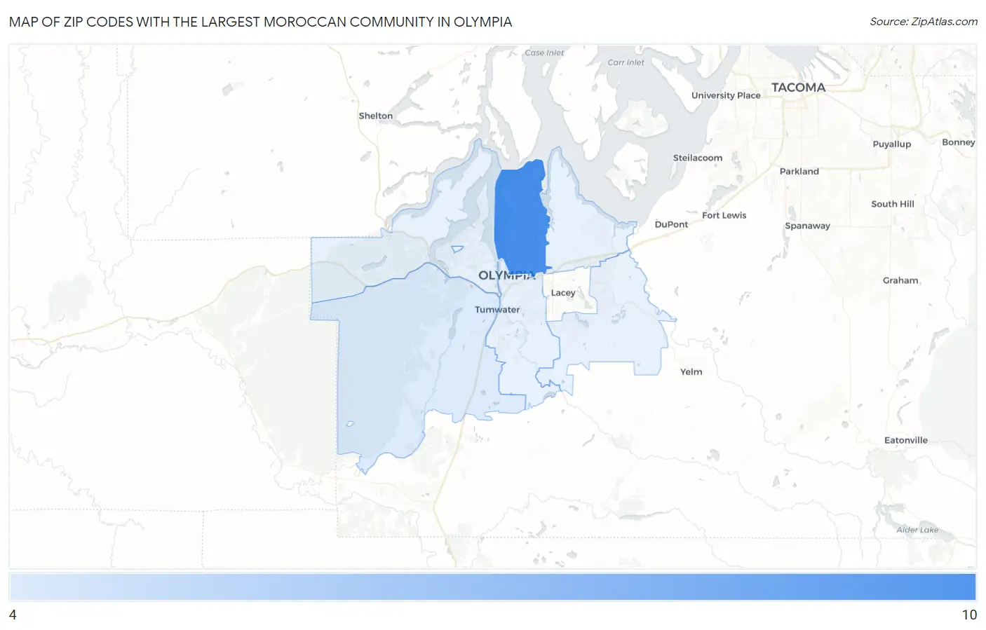 Zip Codes with the Largest Moroccan Community in Olympia Map