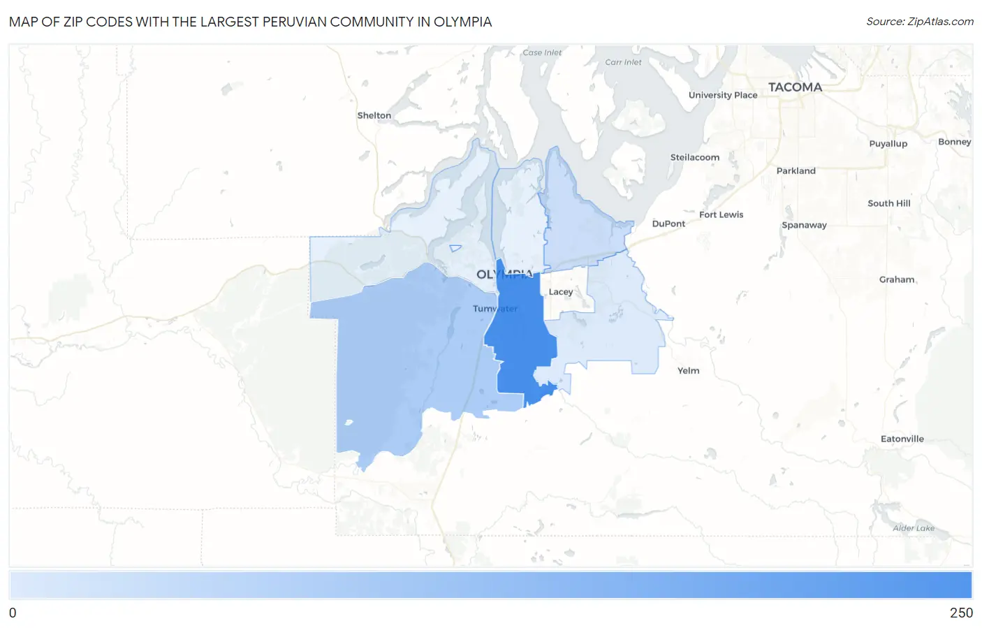 Zip Codes with the Largest Peruvian Community in Olympia Map