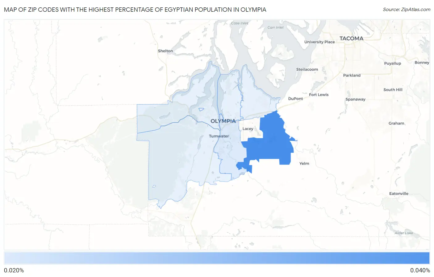 Zip Codes with the Highest Percentage of Egyptian Population in Olympia Map