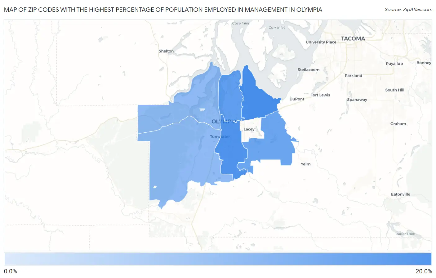 Zip Codes with the Highest Percentage of Population Employed in Management in Olympia Map