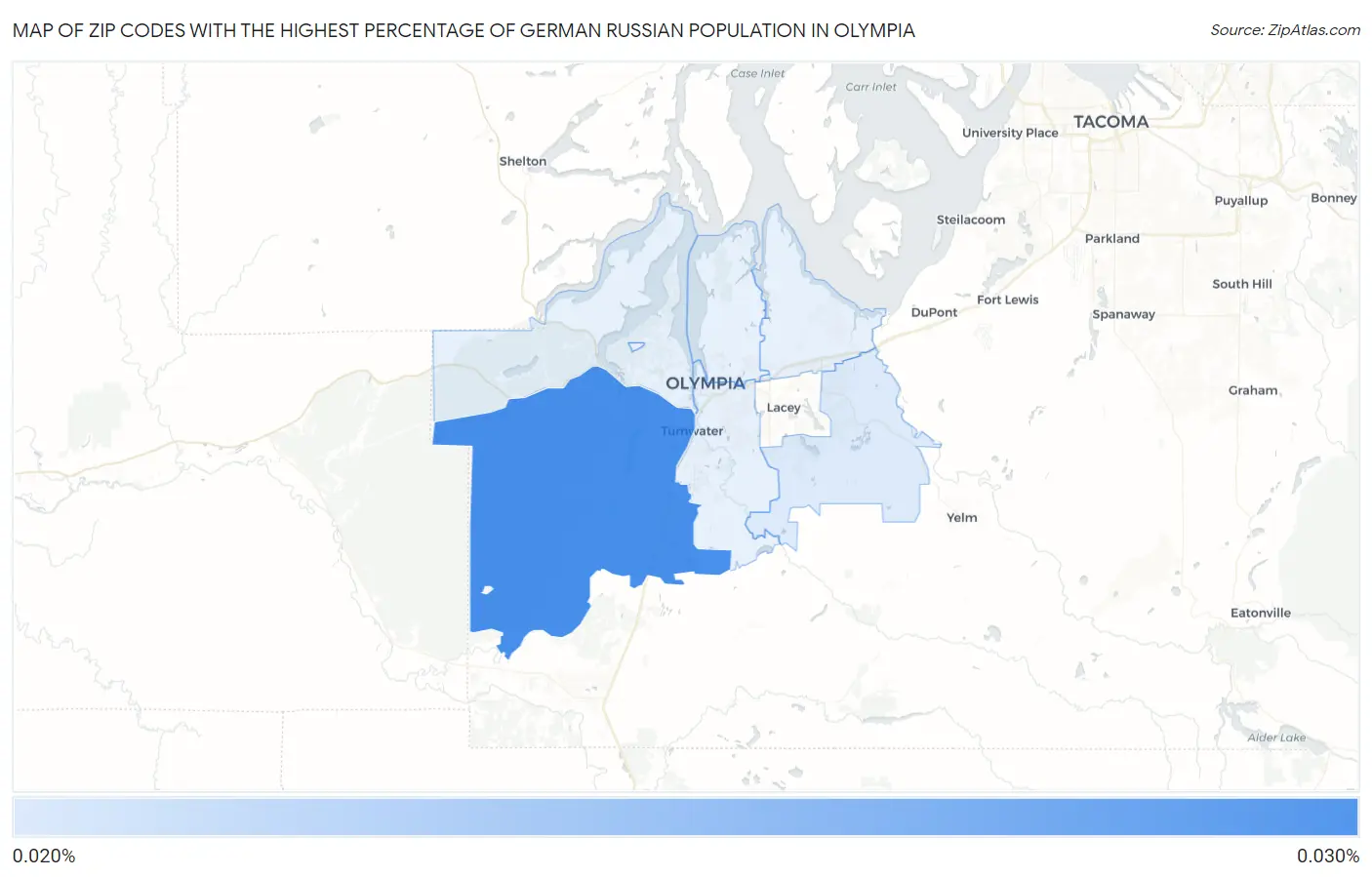 Zip Codes with the Highest Percentage of German Russian Population in Olympia Map