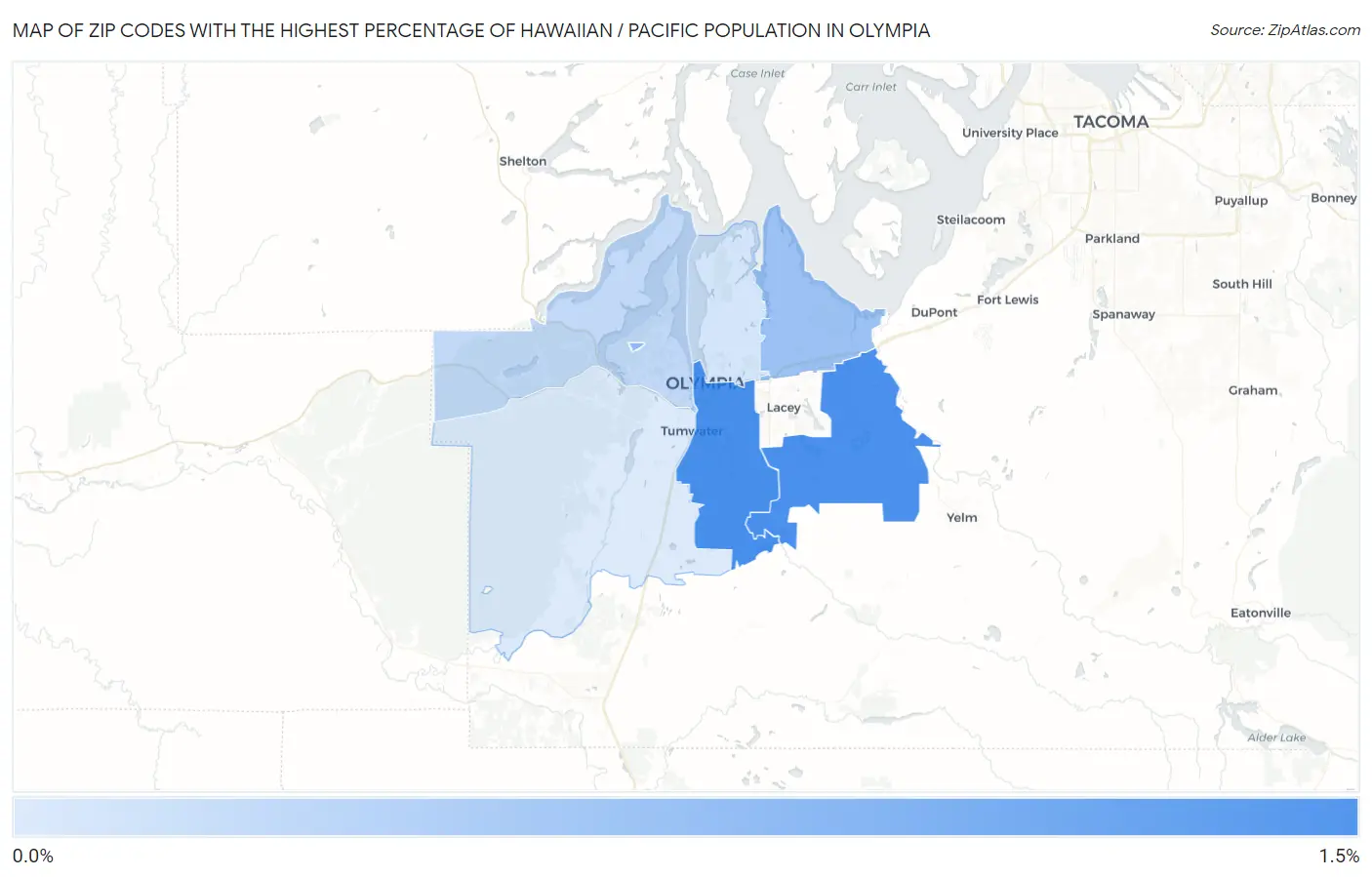 Zip Codes with the Highest Percentage of Hawaiian / Pacific Population in Olympia Map