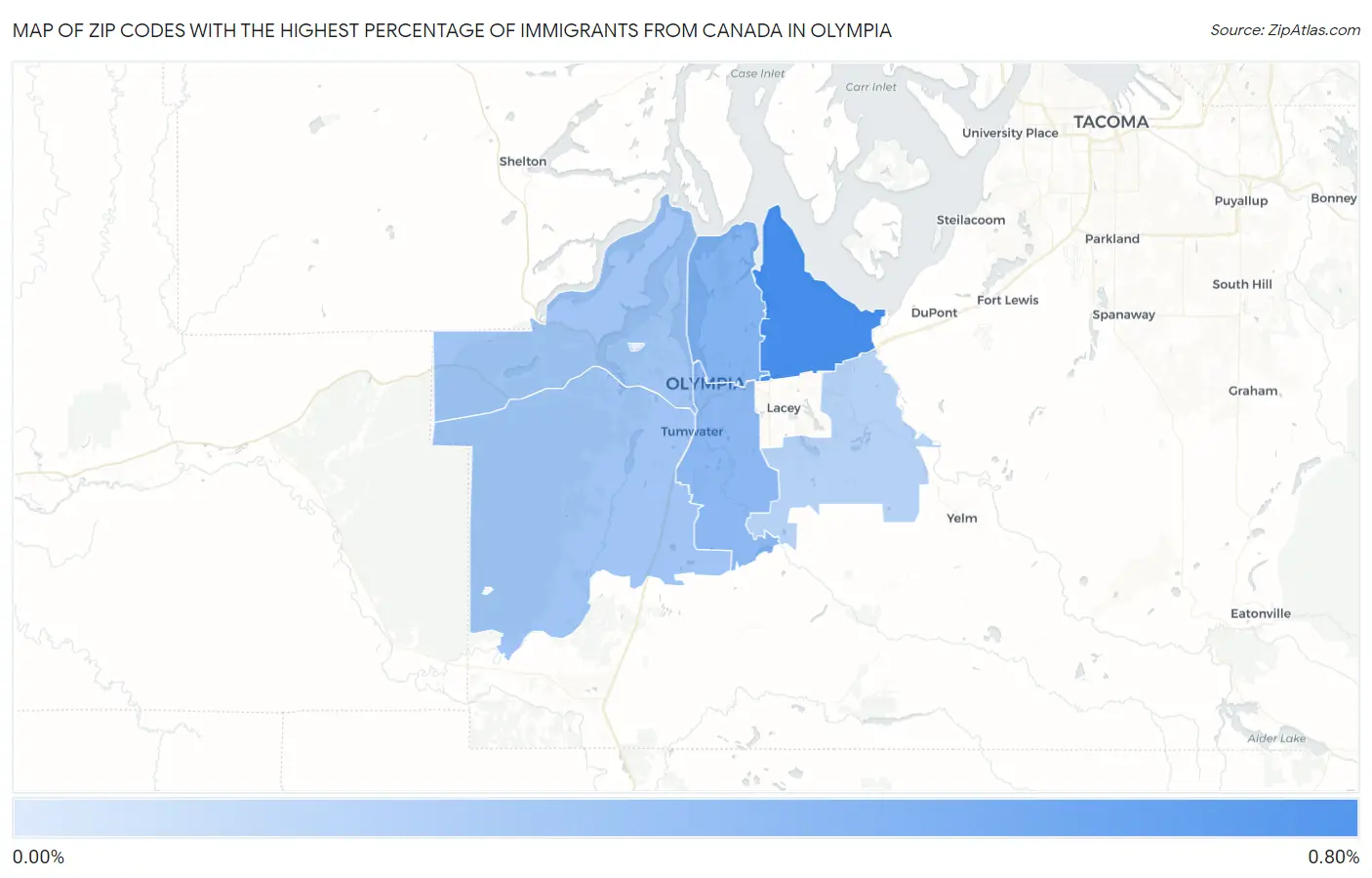 Zip Codes with the Highest Percentage of Immigrants from Canada in Olympia Map
