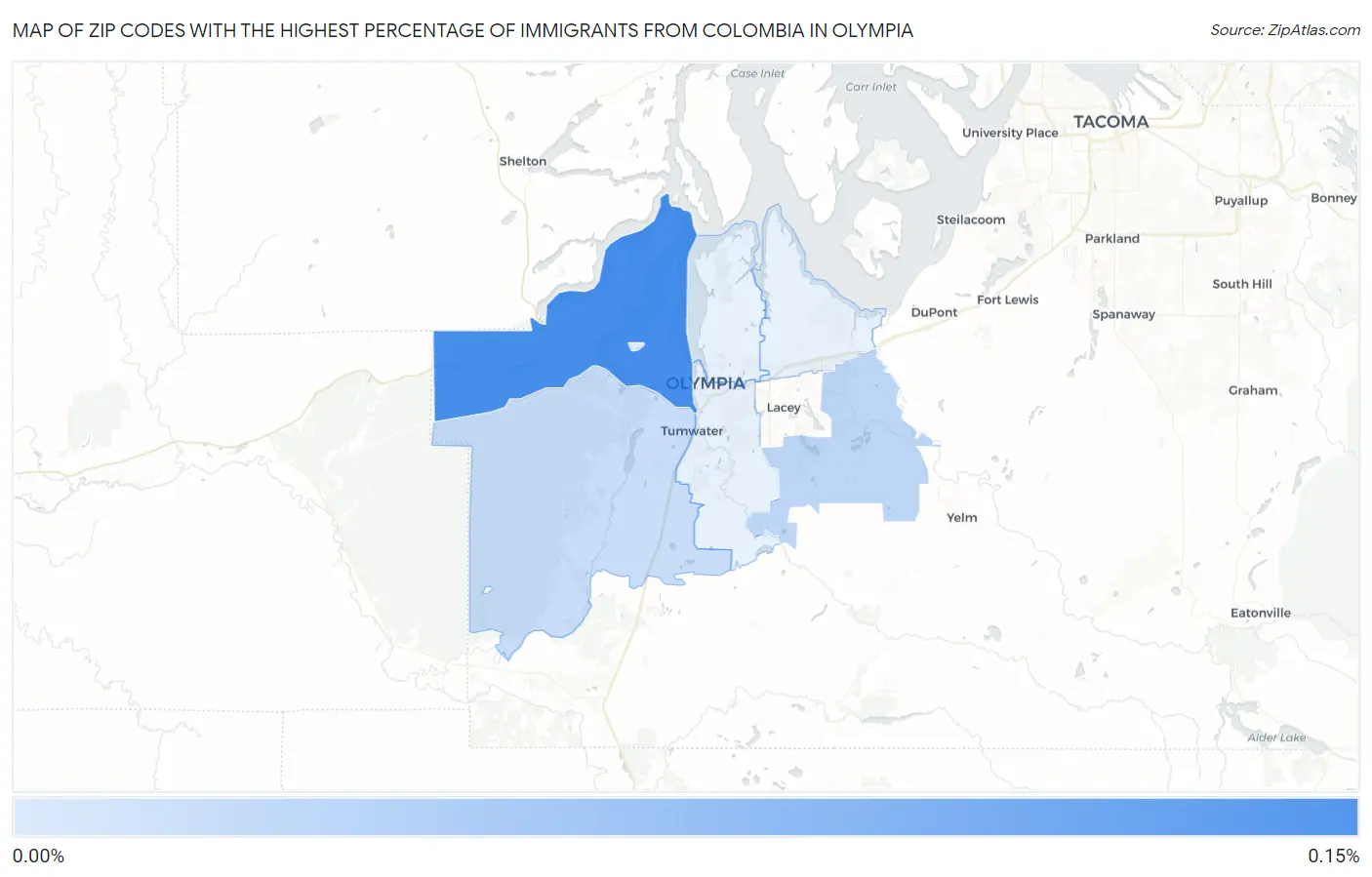 Zip Codes with the Highest Percentage of Immigrants from Colombia in Olympia Map