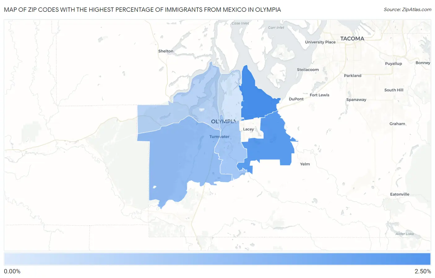 Zip Codes with the Highest Percentage of Immigrants from Mexico in Olympia Map