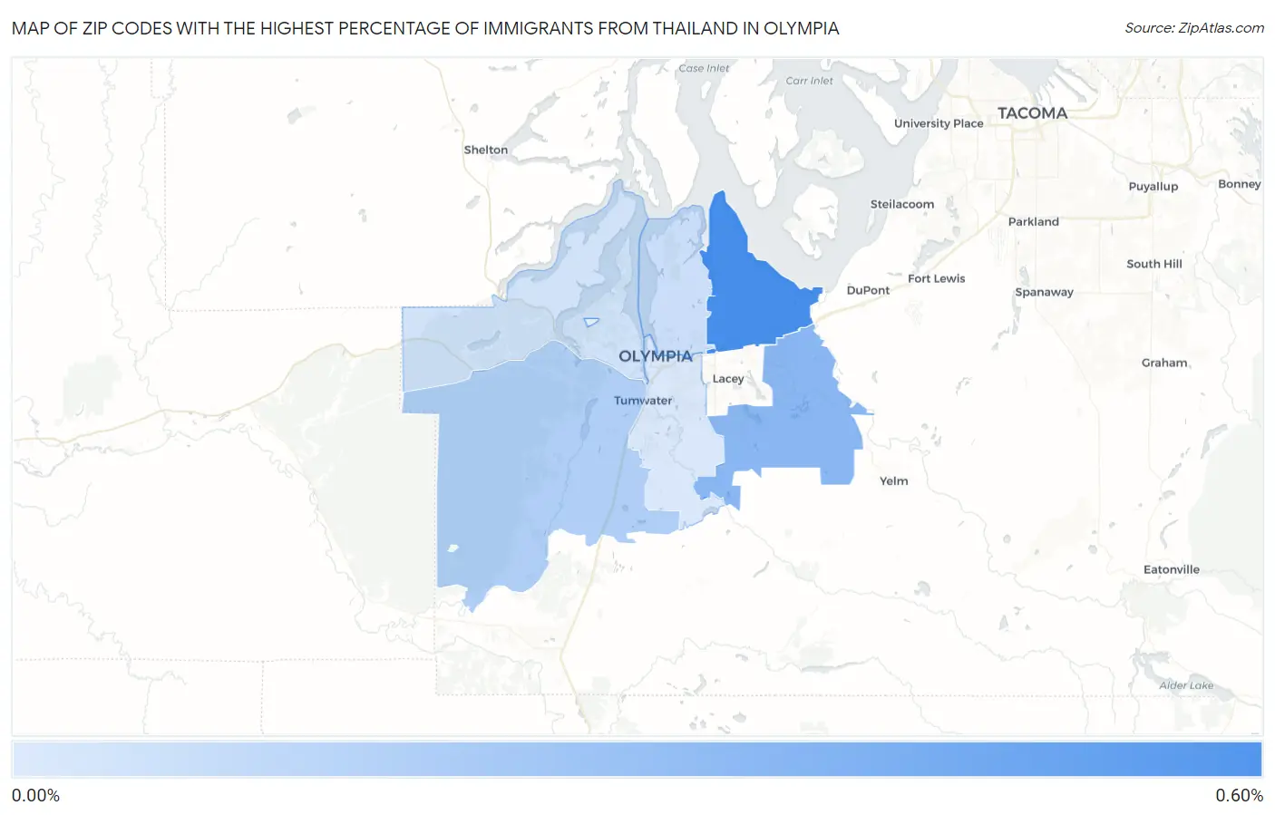 Zip Codes with the Highest Percentage of Immigrants from Thailand in Olympia Map