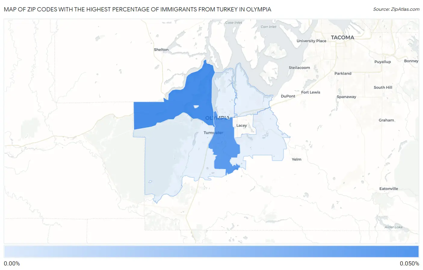 Zip Codes with the Highest Percentage of Immigrants from Turkey in Olympia Map