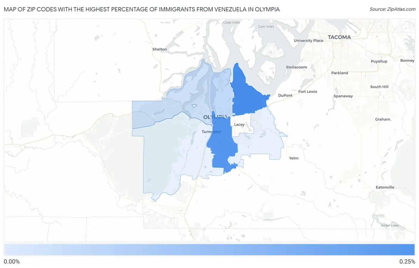 Zip Codes with the Highest Percentage of Immigrants from Venezuela in Olympia Map