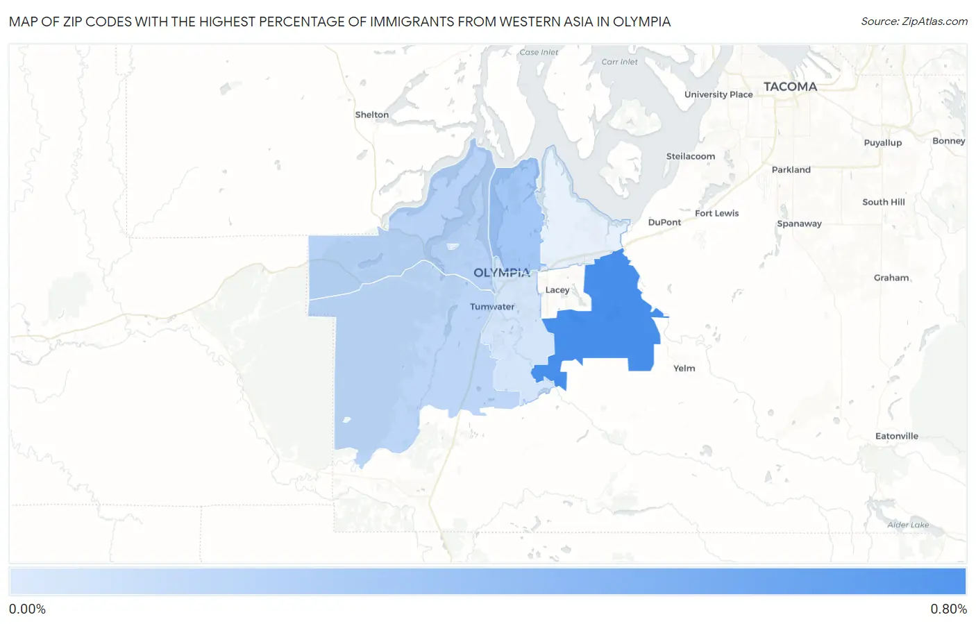 Zip Codes with the Highest Percentage of Immigrants from Western Asia in Olympia Map
