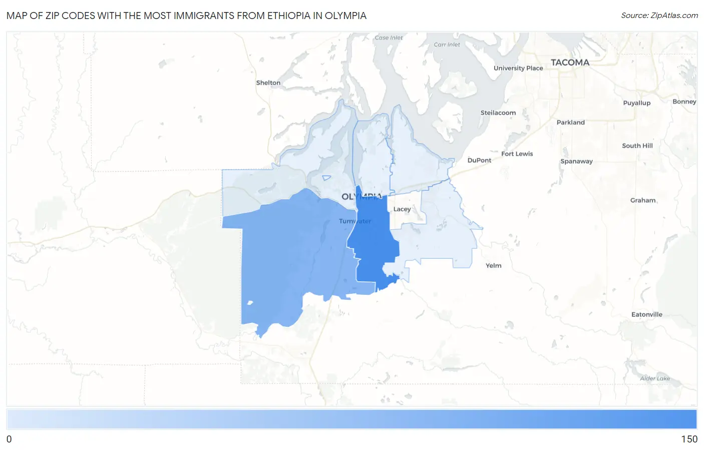 Zip Codes with the Most Immigrants from Ethiopia in Olympia Map