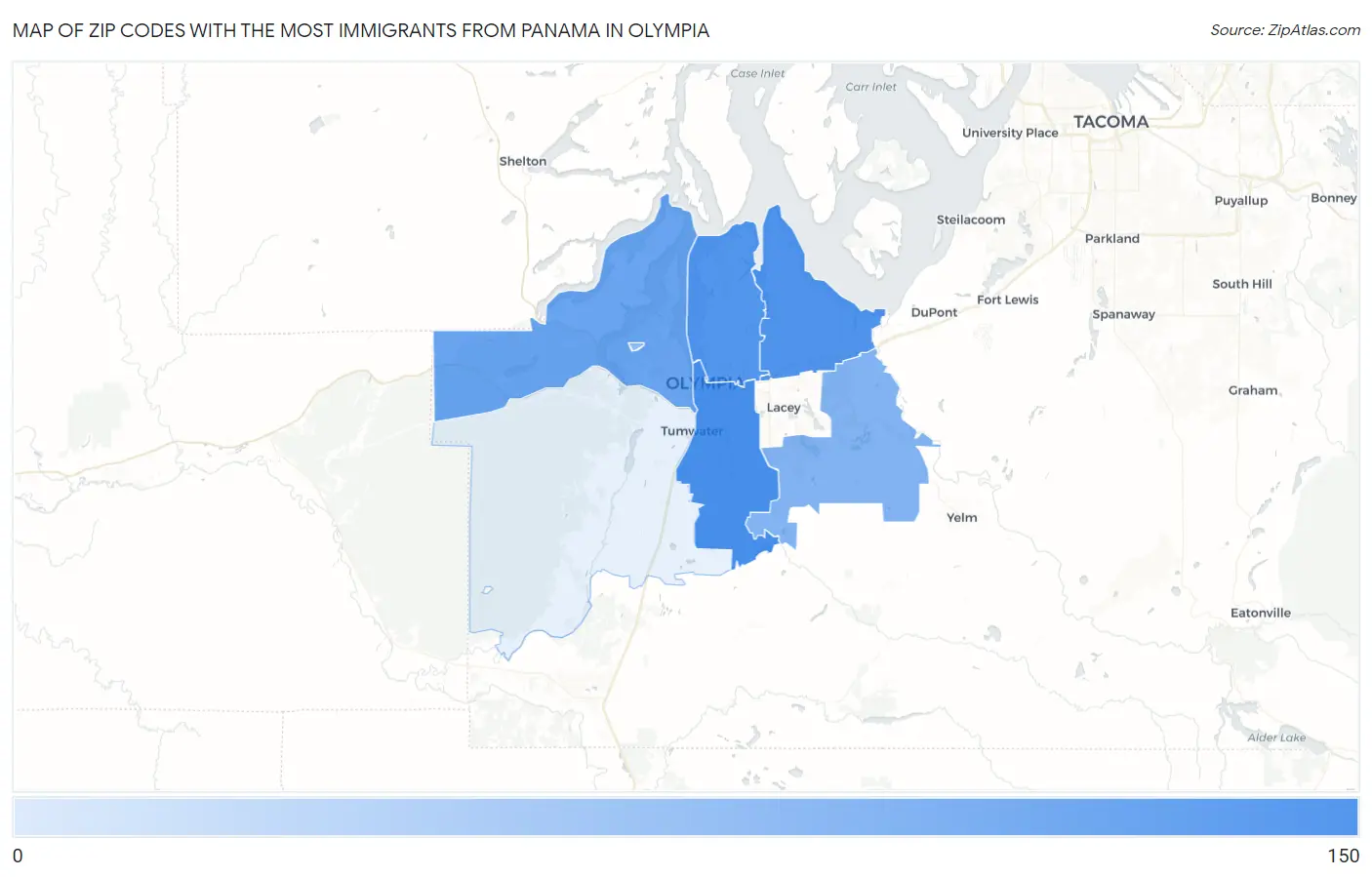 Zip Codes with the Most Immigrants from Panama in Olympia Map