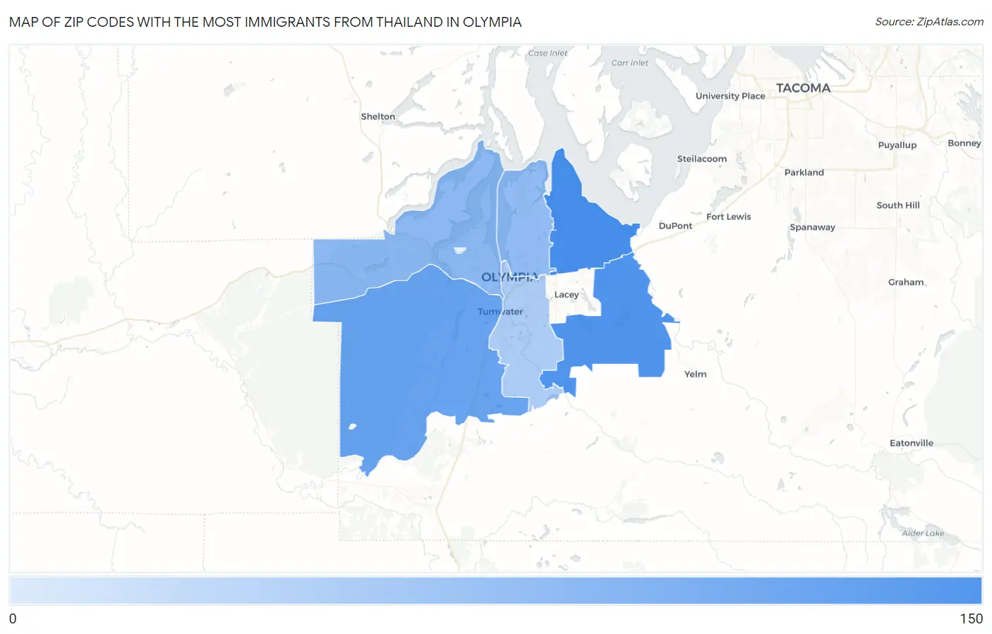 Zip Codes with the Most Immigrants from Thailand in Olympia Map