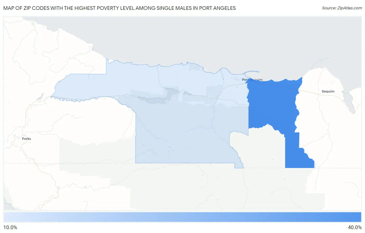 Zip Codes with the Highest Poverty Level Among Single Males in Port Angeles Map