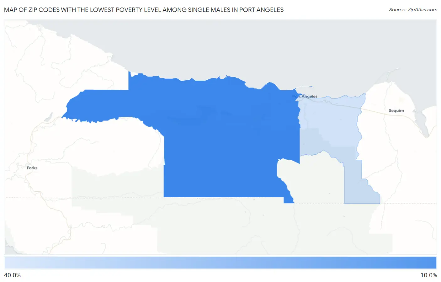 Zip Codes with the Lowest Poverty Level Among Single Males in Port Angeles Map