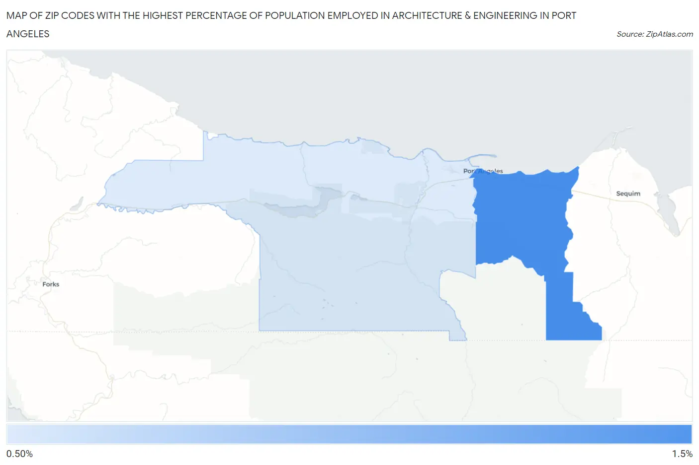 Zip Codes with the Highest Percentage of Population Employed in Architecture & Engineering in Port Angeles Map