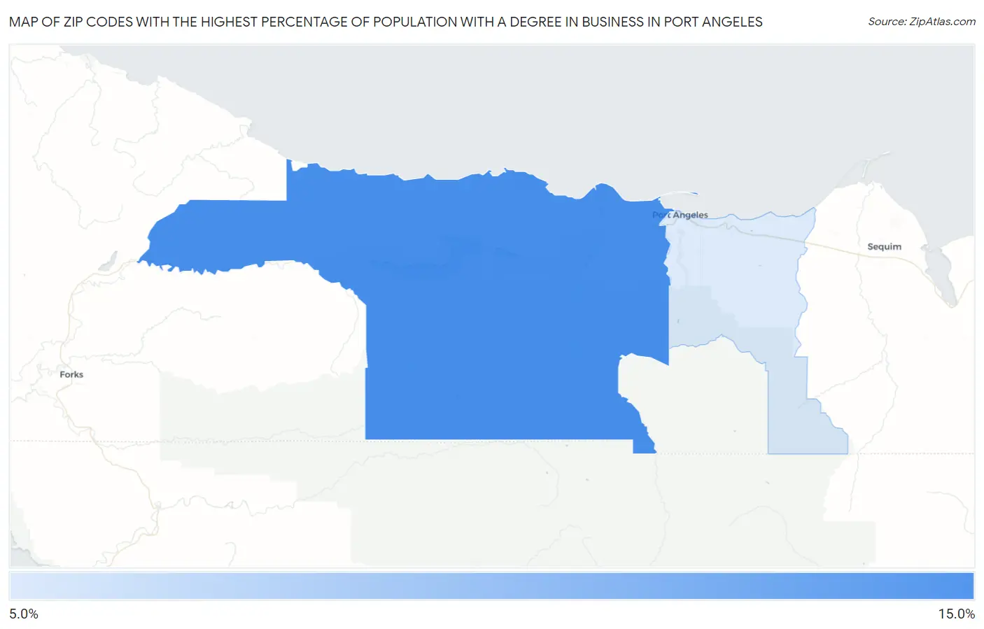 Zip Codes with the Highest Percentage of Population with a Degree in Business in Port Angeles Map