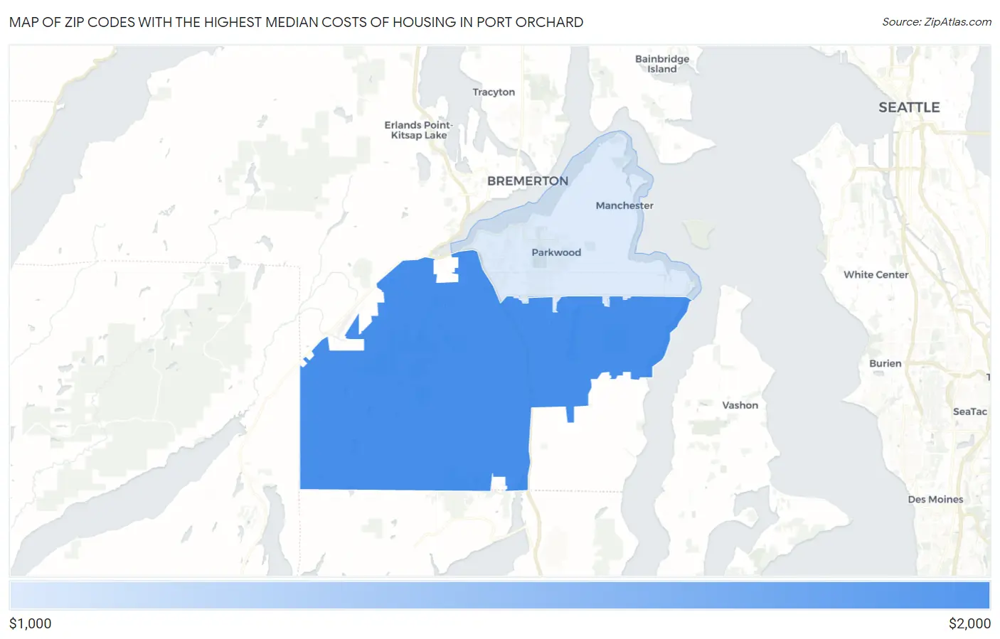 Zip Codes with the Highest Median Costs of Housing in Port Orchard Map