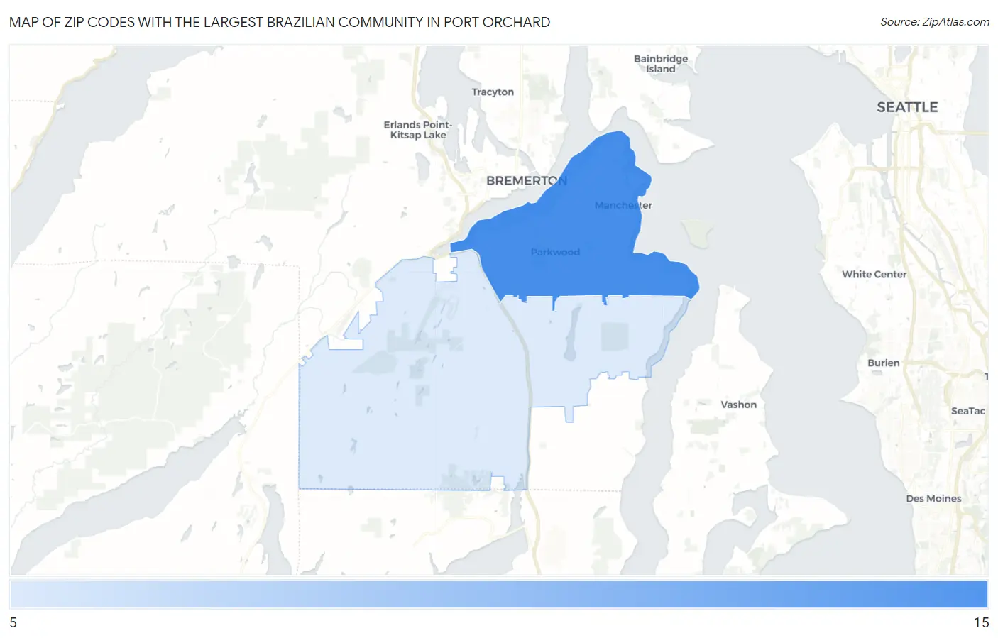 Zip Codes with the Largest Brazilian Community in Port Orchard Map