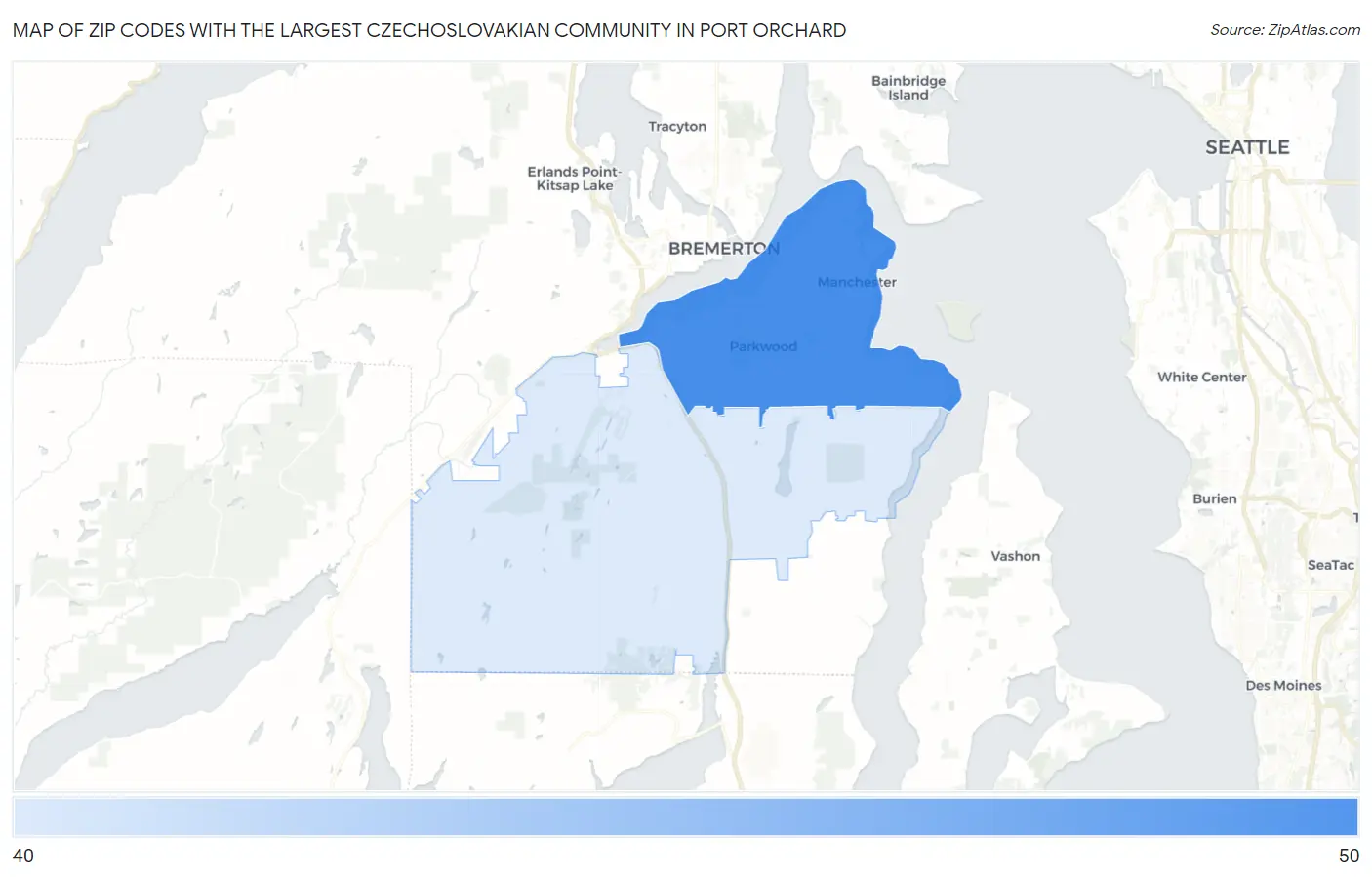 Zip Codes with the Largest Czechoslovakian Community in Port Orchard Map