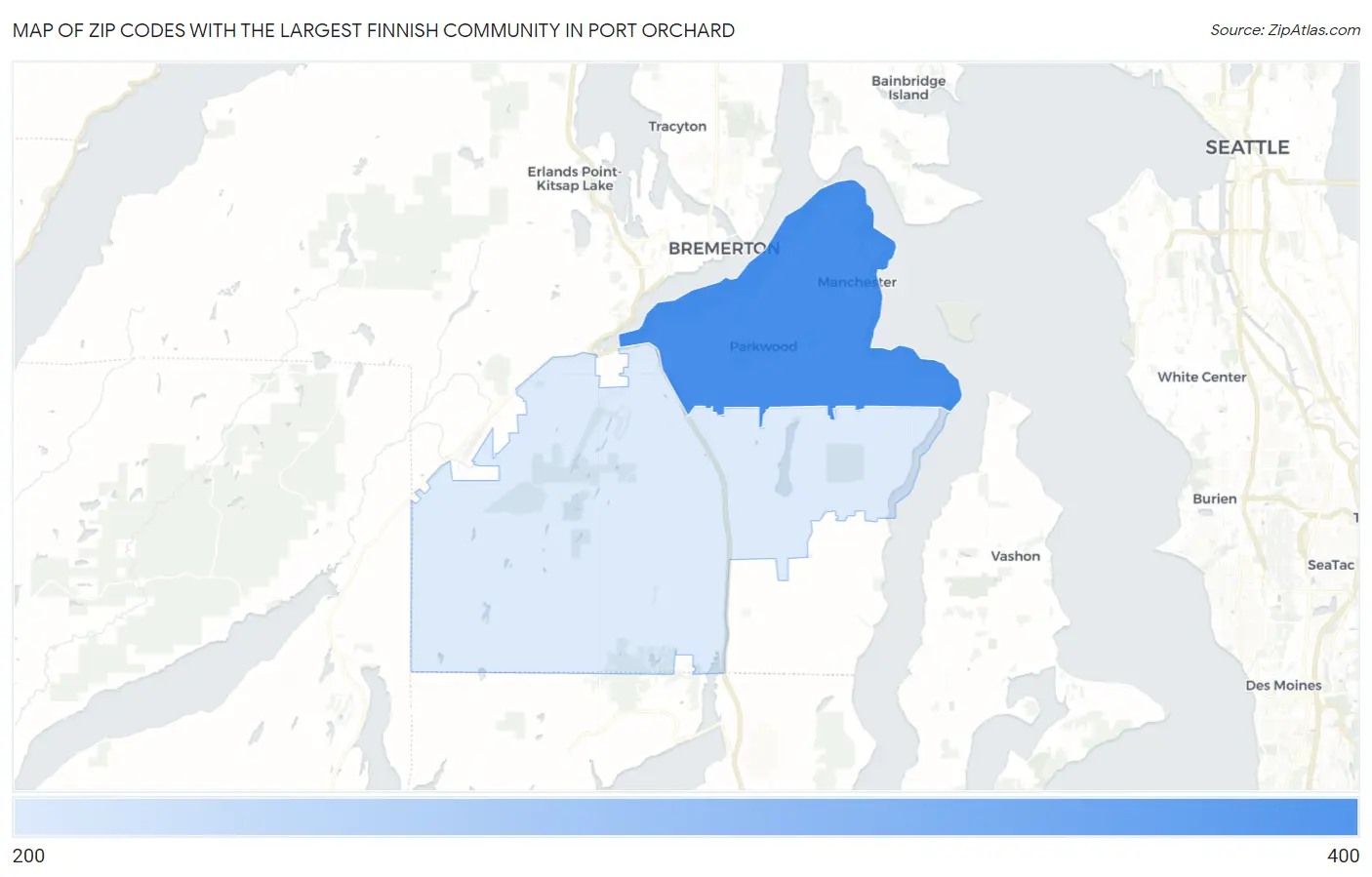 Zip Codes with the Largest Finnish Community in Port Orchard Map