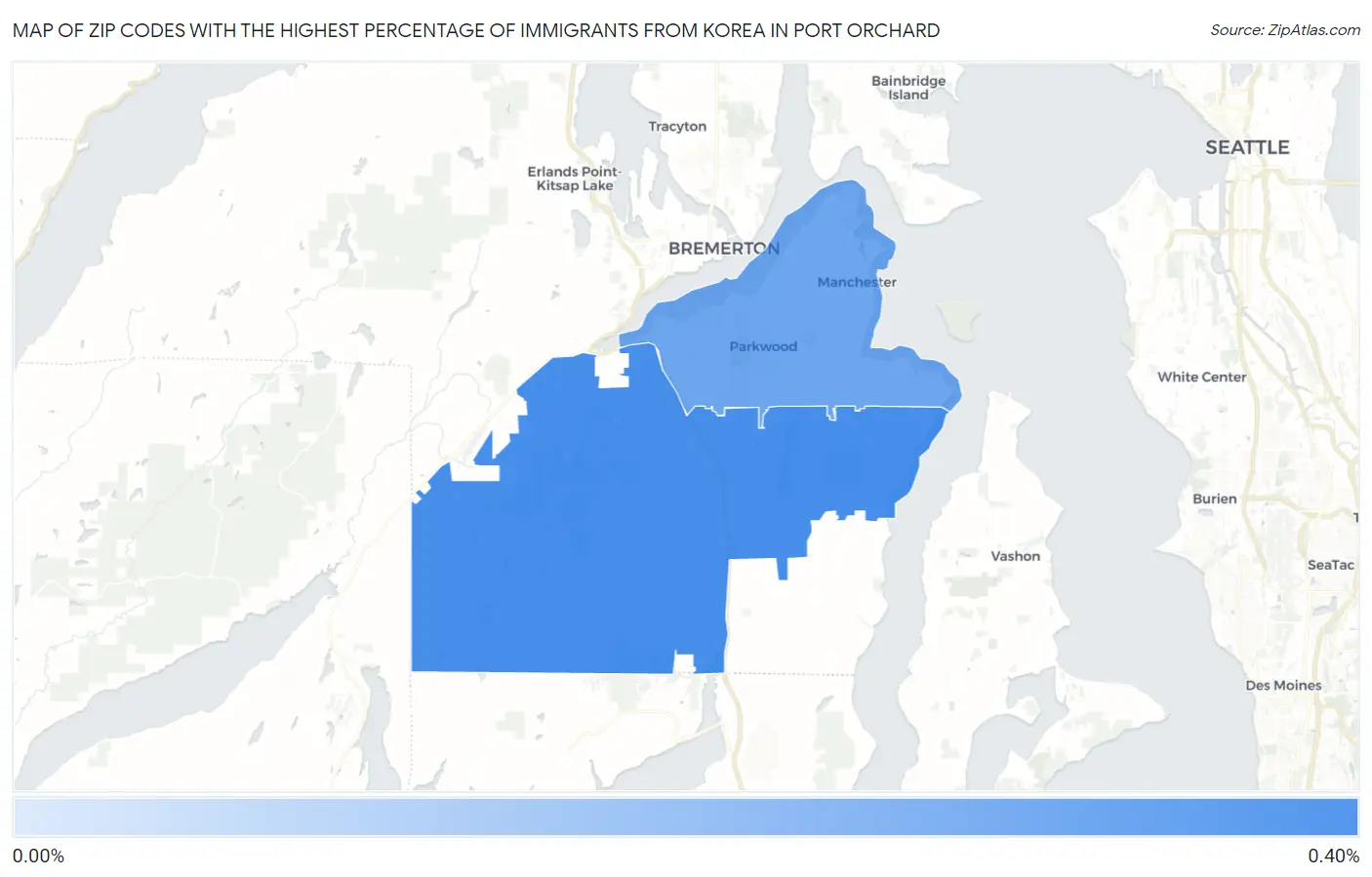 Zip Codes with the Highest Percentage of Immigrants from Korea in Port Orchard Map