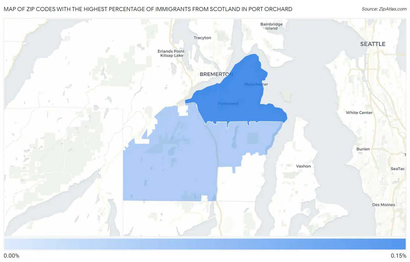 Zip Codes with the Highest Percentage of Immigrants from Scotland in Port Orchard Map