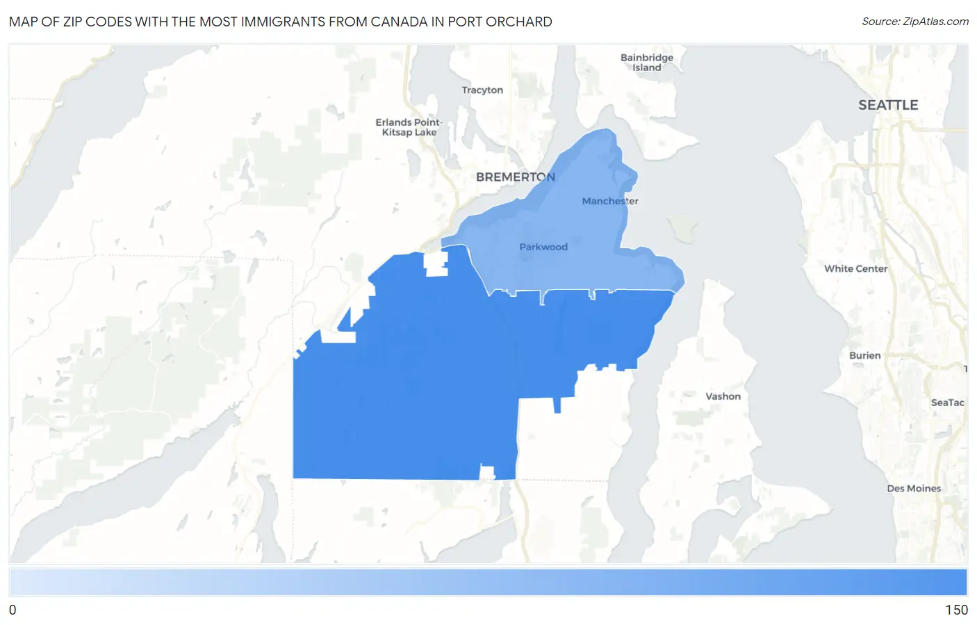 Zip Codes with the Most Immigrants from Canada in Port Orchard Map