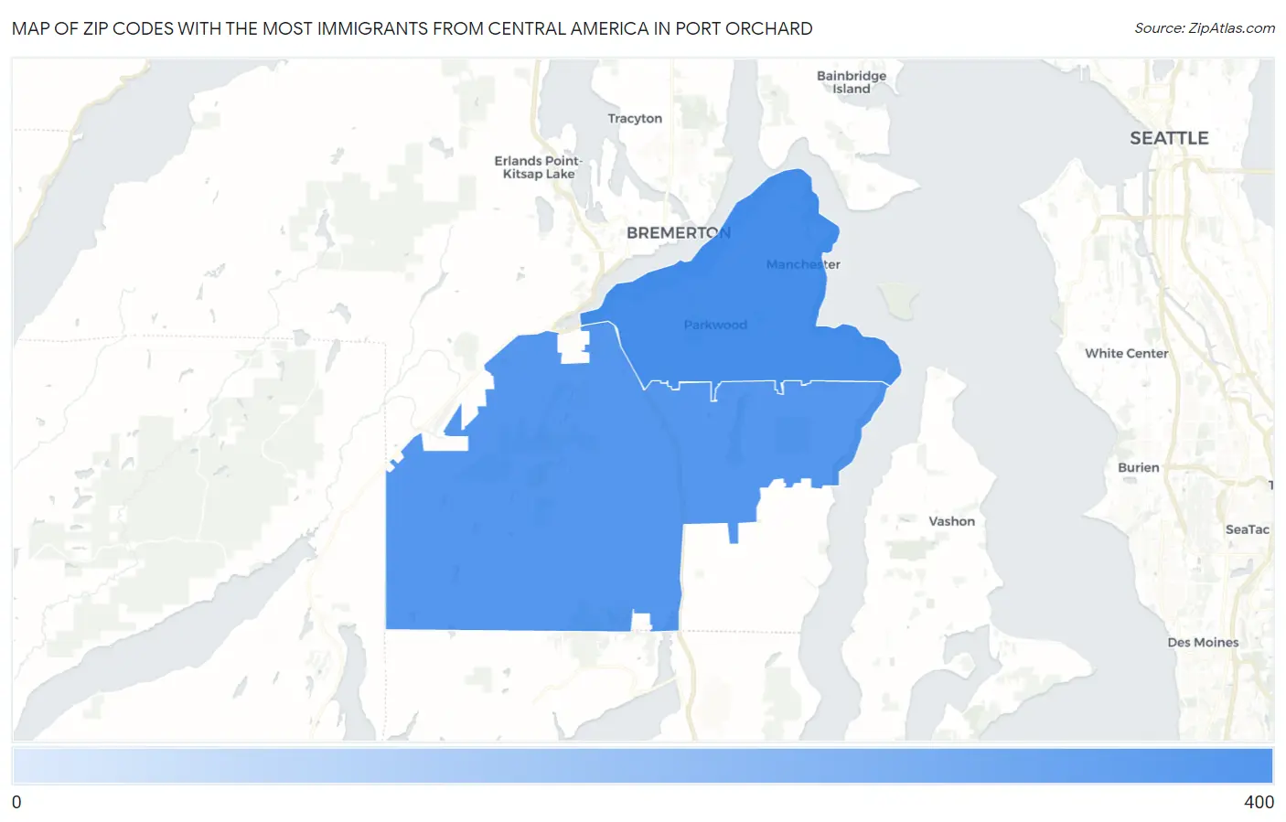 Zip Codes with the Most Immigrants from Central America in Port Orchard Map