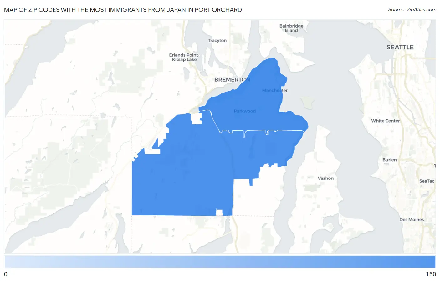Zip Codes with the Most Immigrants from Japan in Port Orchard Map