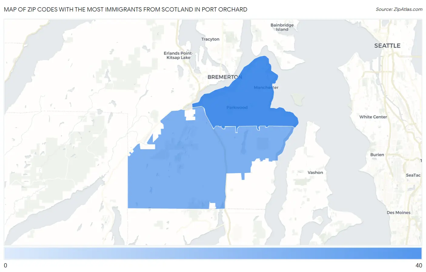 Zip Codes with the Most Immigrants from Scotland in Port Orchard Map