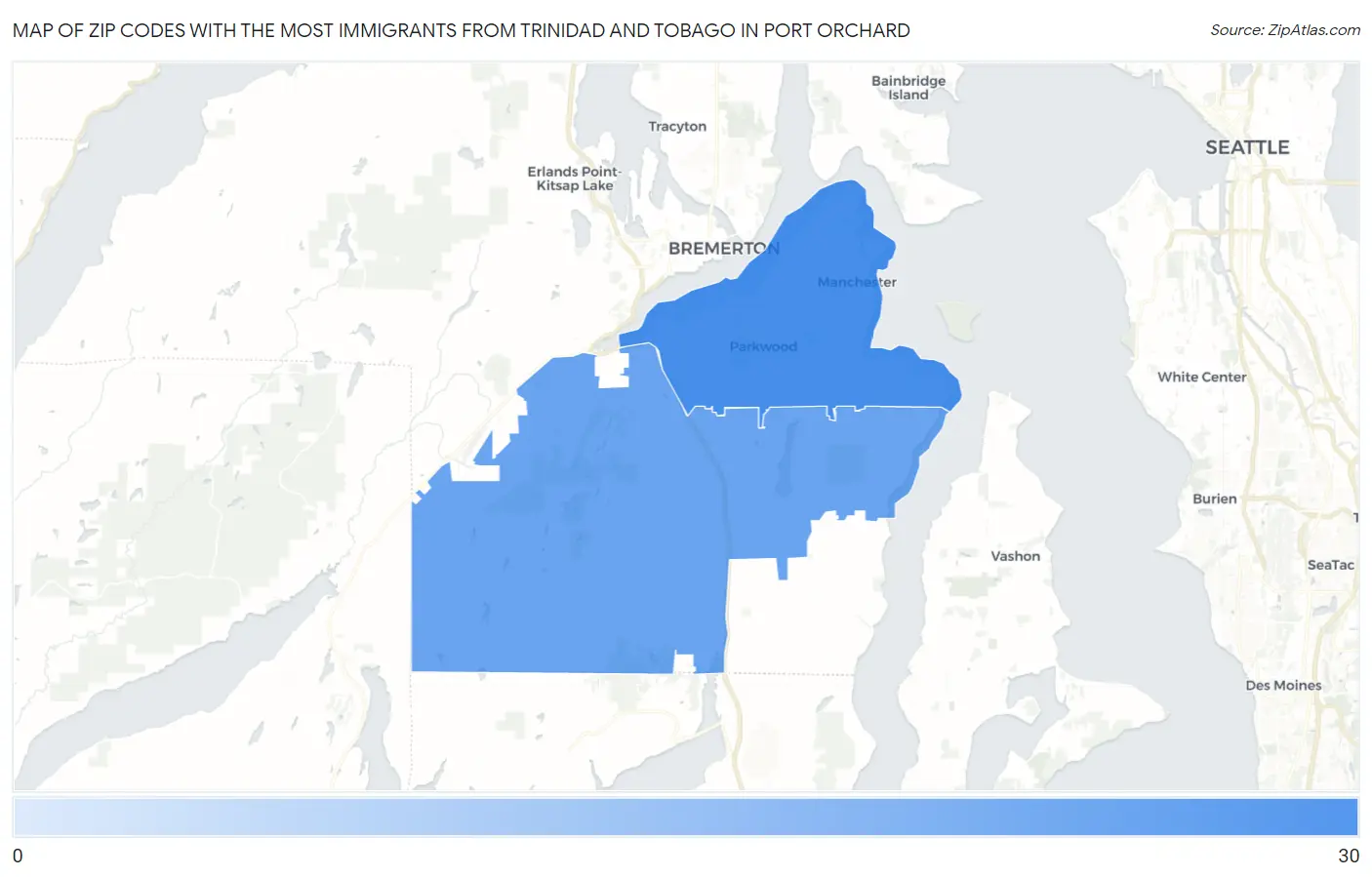 Zip Codes with the Most Immigrants from Trinidad and Tobago in Port Orchard Map