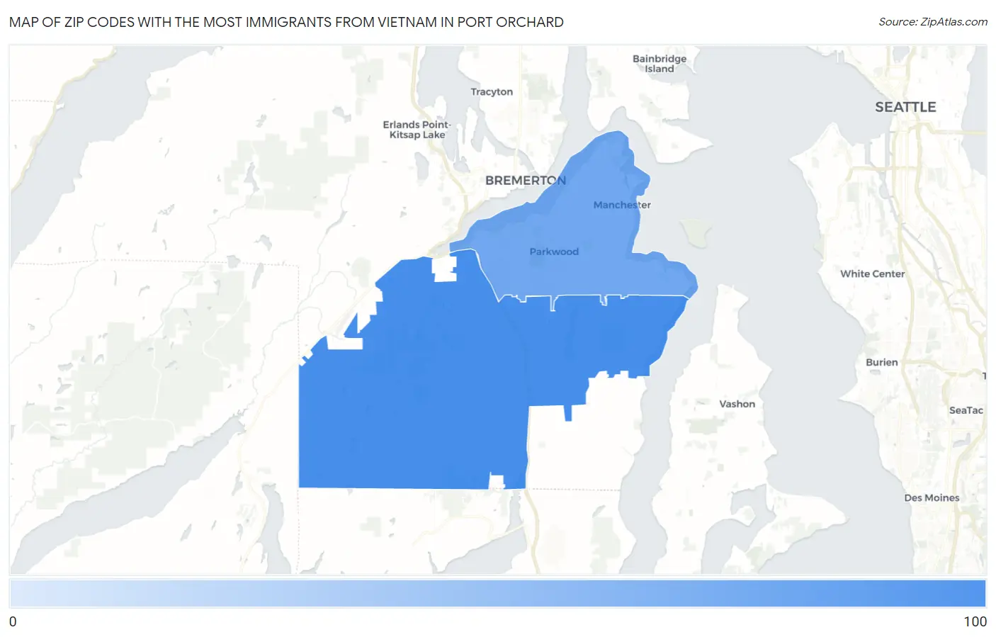 Zip Codes with the Most Immigrants from Vietnam in Port Orchard Map