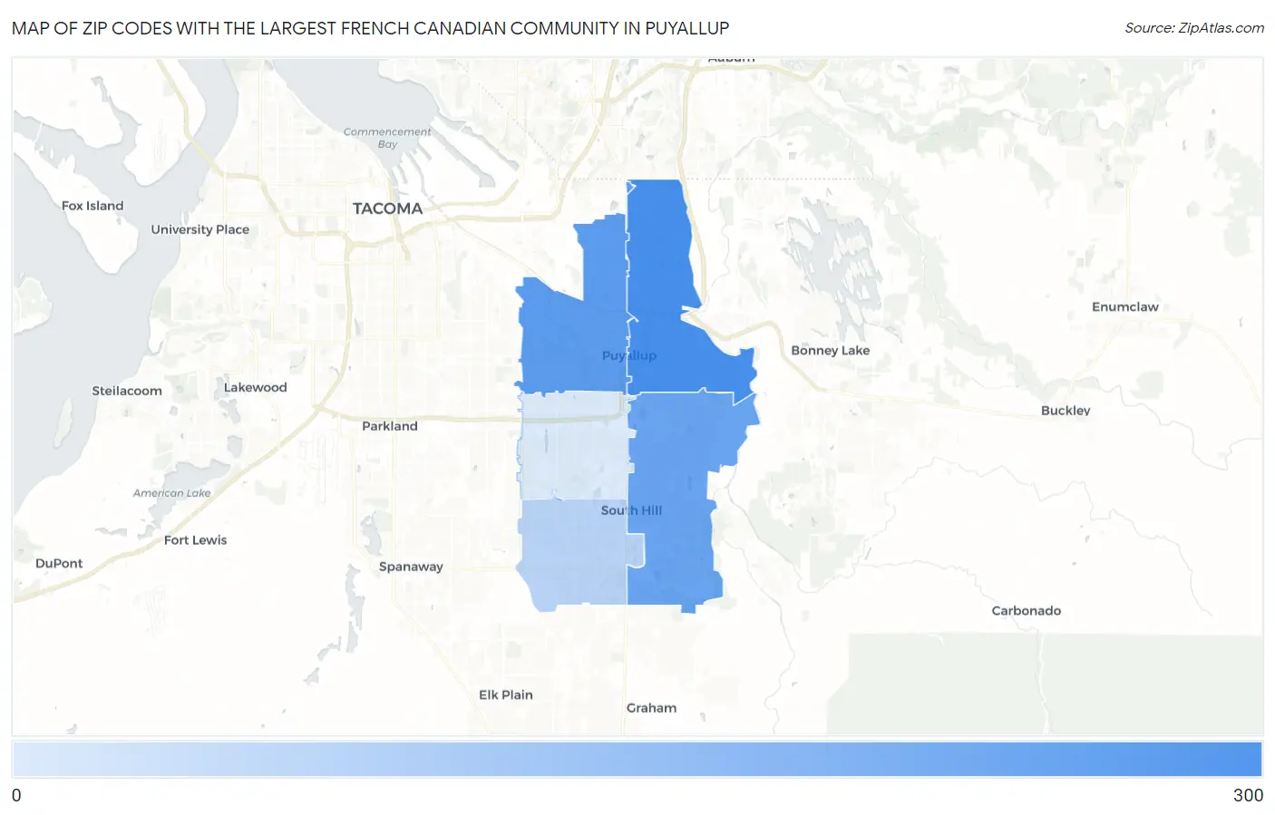 Zip Codes with the Largest French Canadian Community in Puyallup Map