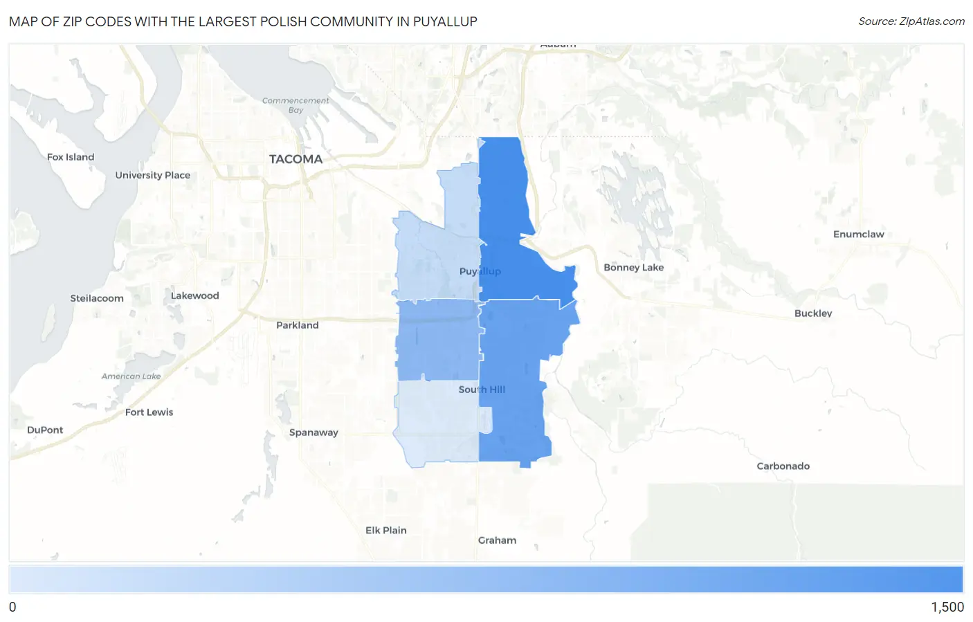 Zip Codes with the Largest Polish Community in Puyallup Map