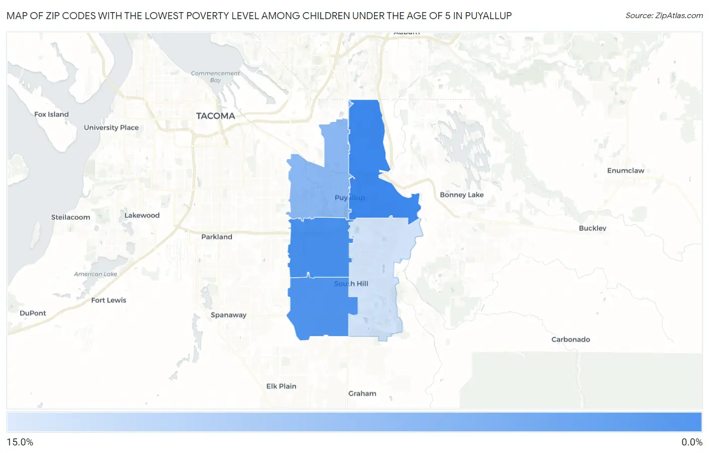 Zip Codes with the Lowest Poverty Level Among Children Under the Age of 5 in Puyallup Map