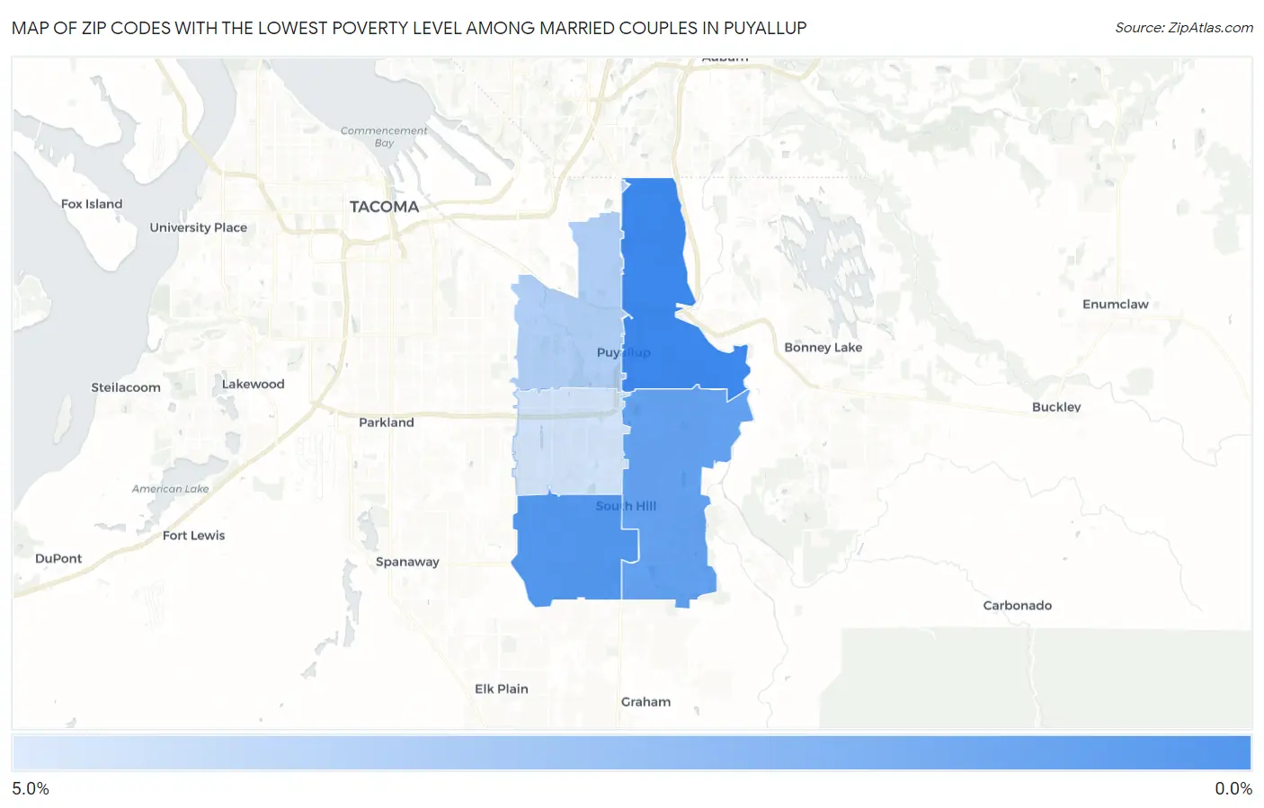 Zip Codes with the Lowest Poverty Level Among Married Couples in Puyallup Map