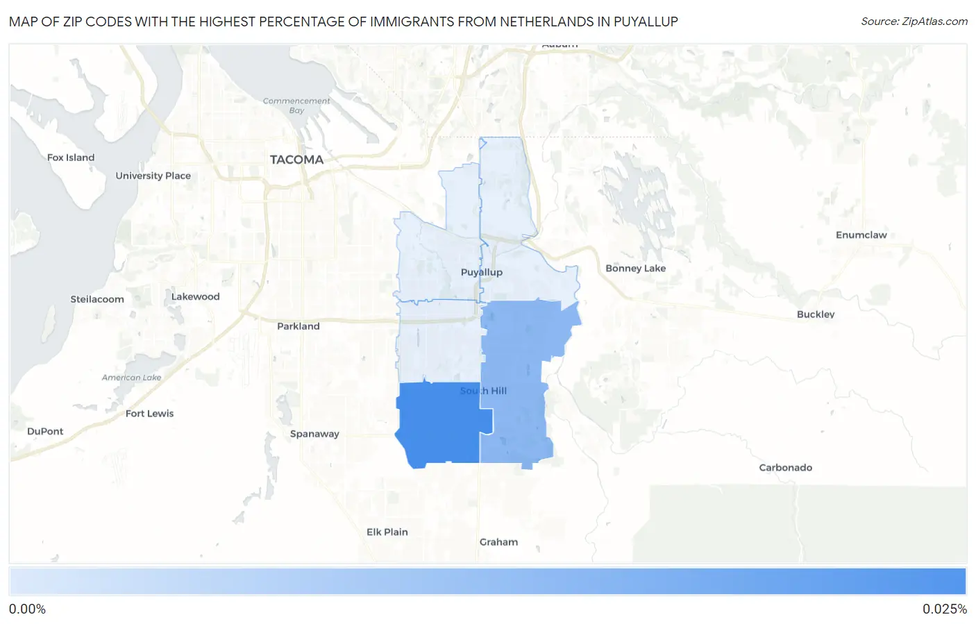 Zip Codes with the Highest Percentage of Immigrants from Netherlands in Puyallup Map