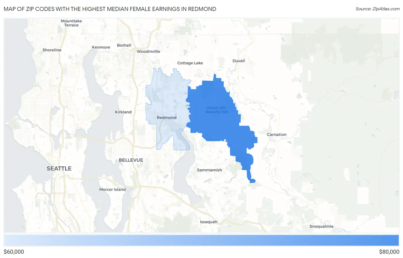 Zip Codes with the Highest Median Female Earnings in Redmond Map