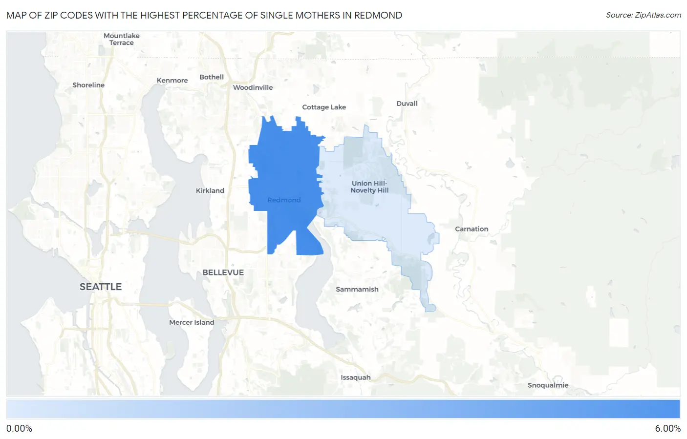 Zip Codes with the Highest Percentage of Single Mothers in Redmond Map