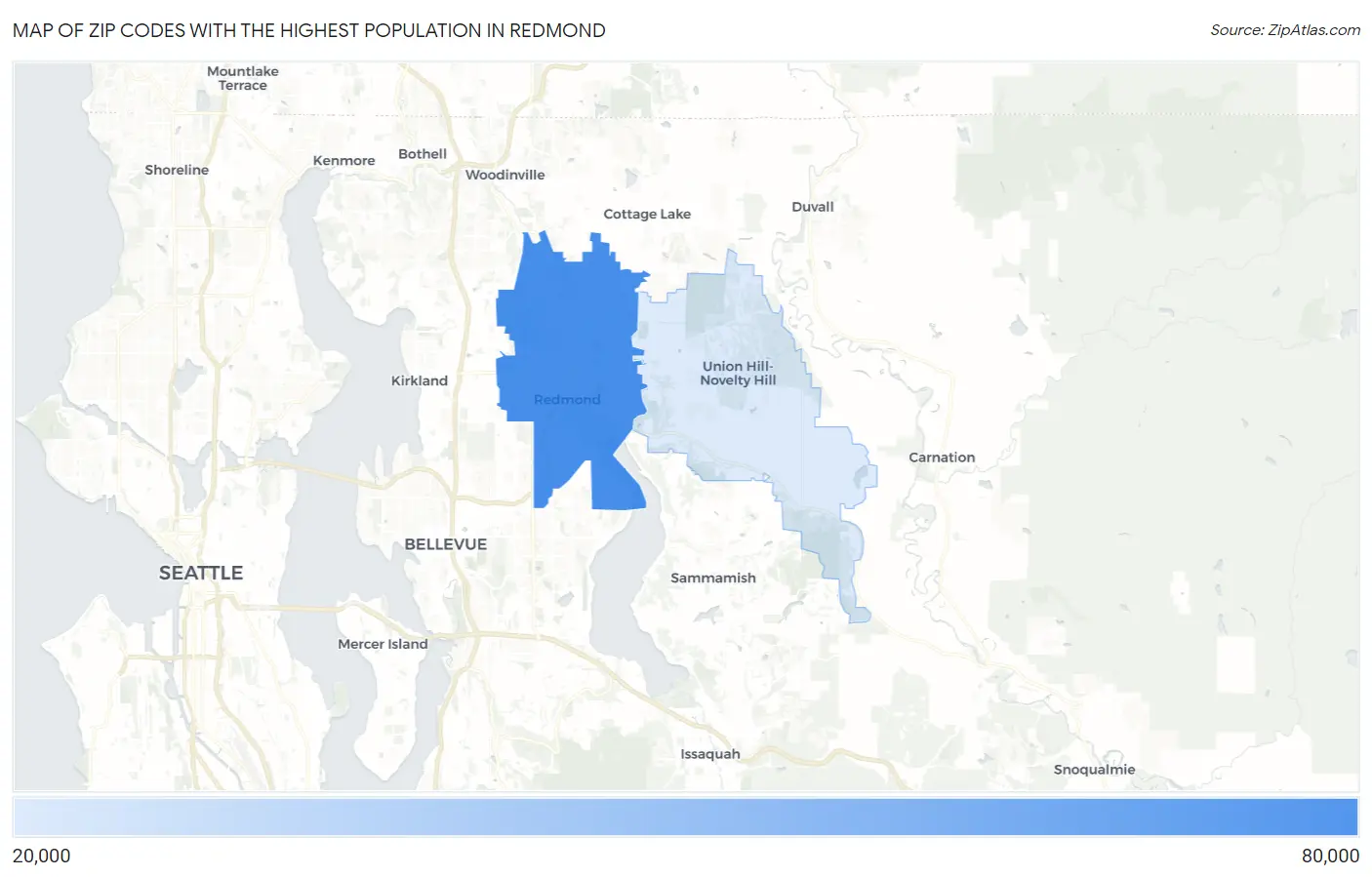 Zip Codes with the Highest Population in Redmond Map