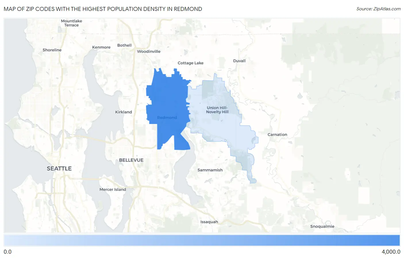 Zip Codes with the Highest Population Density in Redmond Map