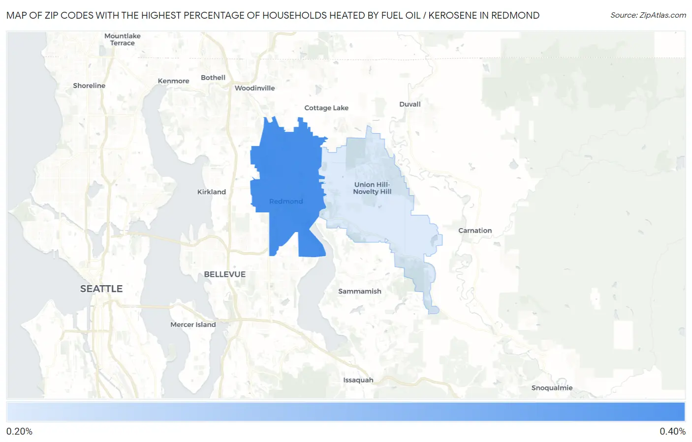 Zip Codes with the Highest Percentage of Households Heated by Fuel Oil / Kerosene in Redmond Map